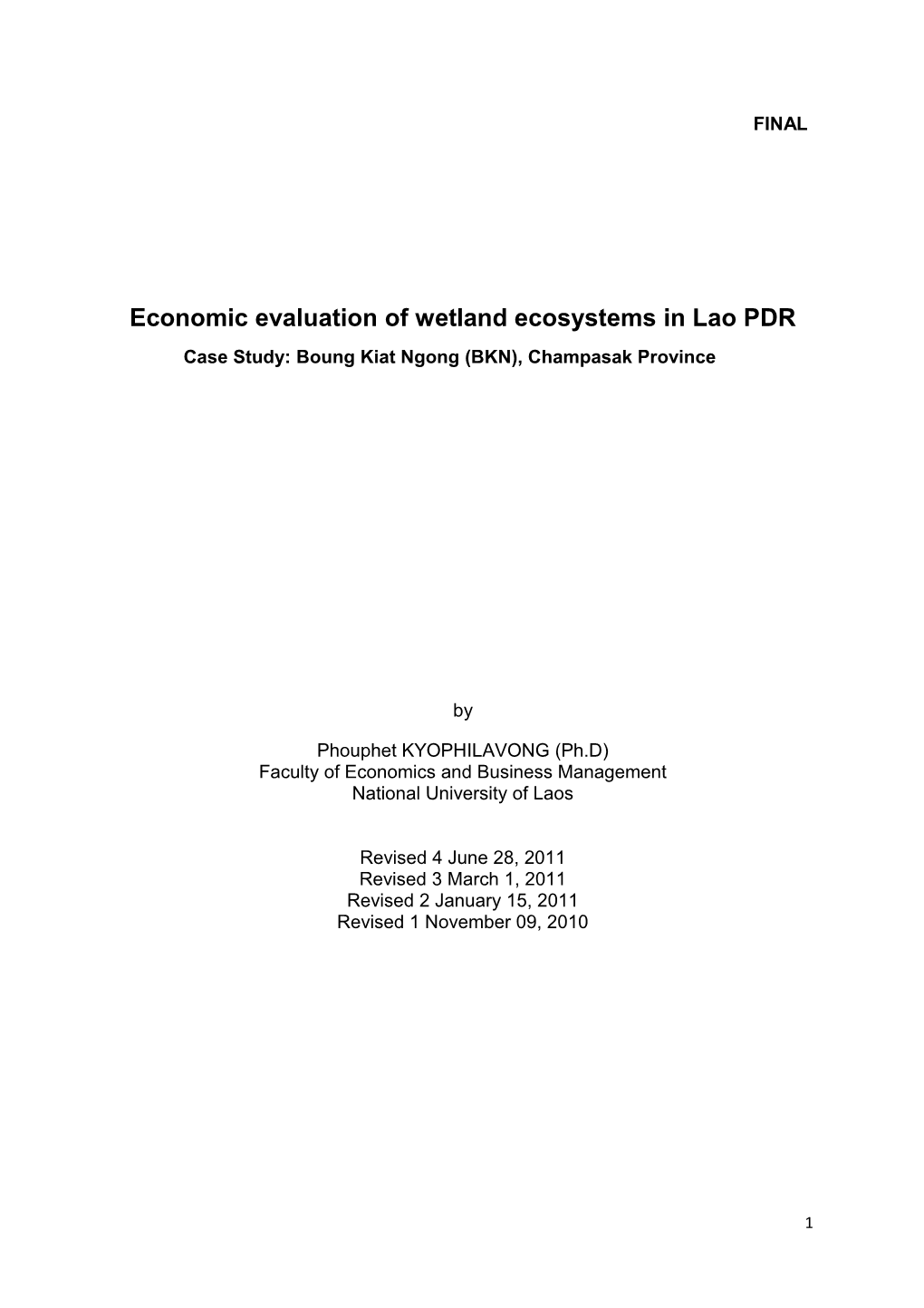 Economic Evaluation of Wetland Ecosystems in Lao PDR