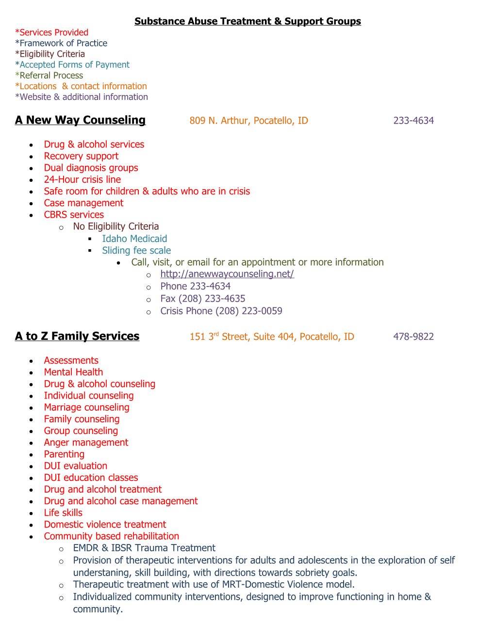 Substance Abuse Treatment & Support Groups