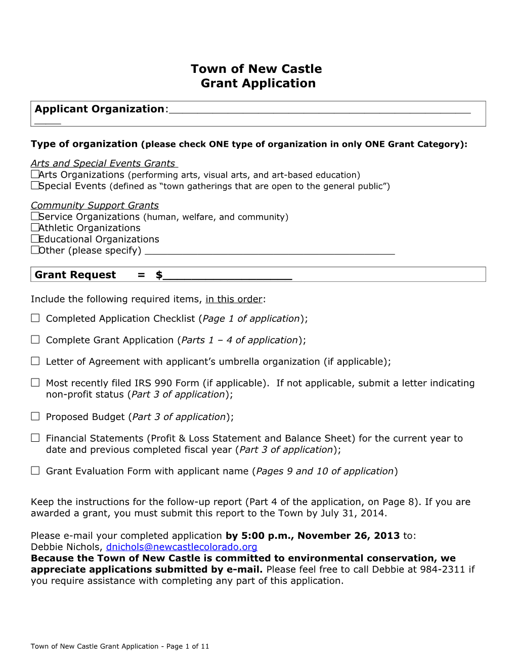 Type of Organization (Please Check ONE Type of Organization in Only ONE Grant Category)