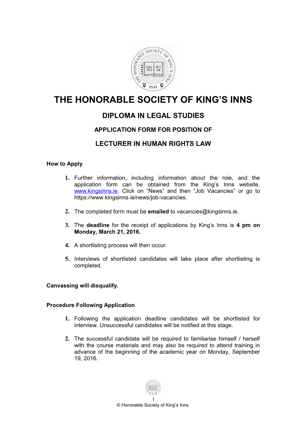 The Honorable Society of King S Inns