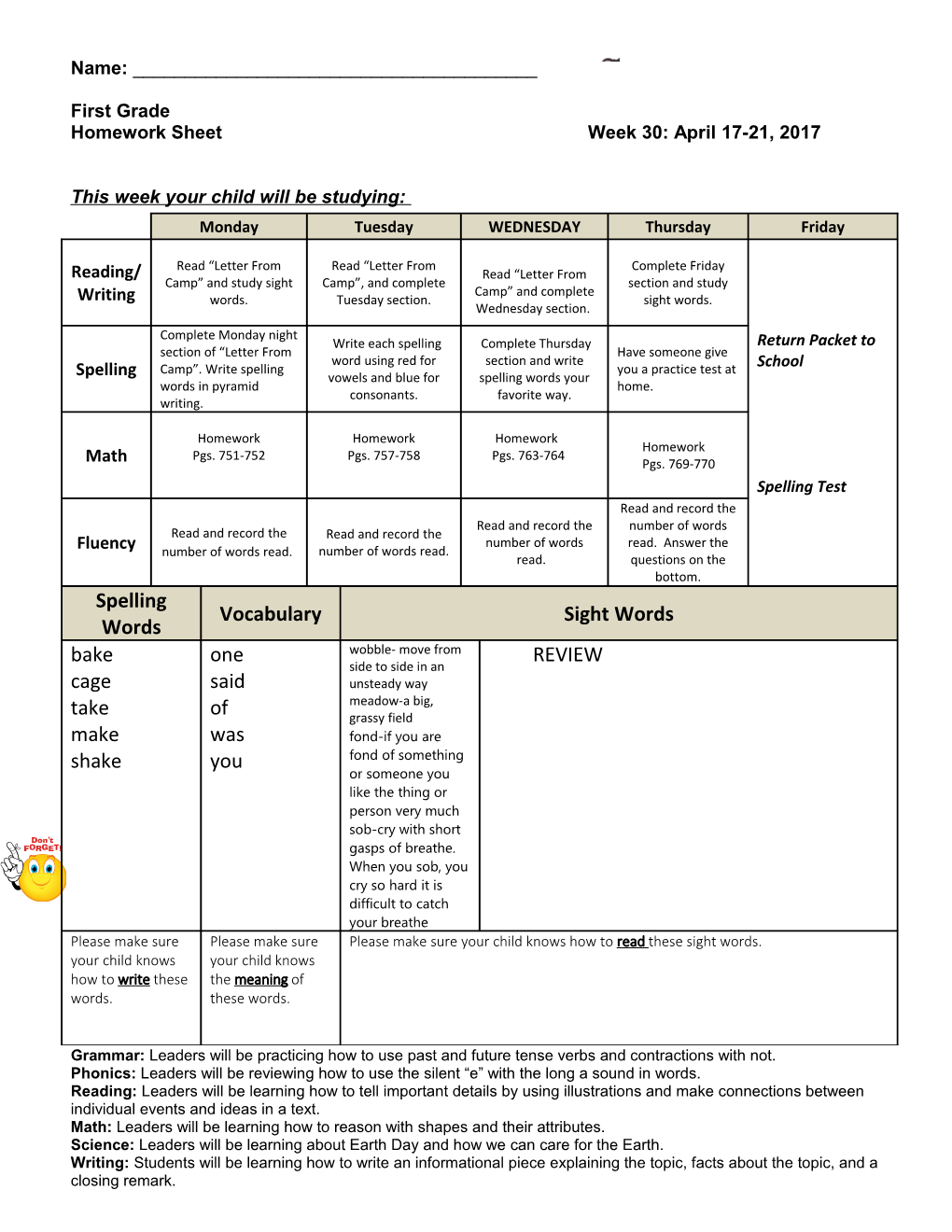 Homework Sheet Week 30: April 17-21, 2017