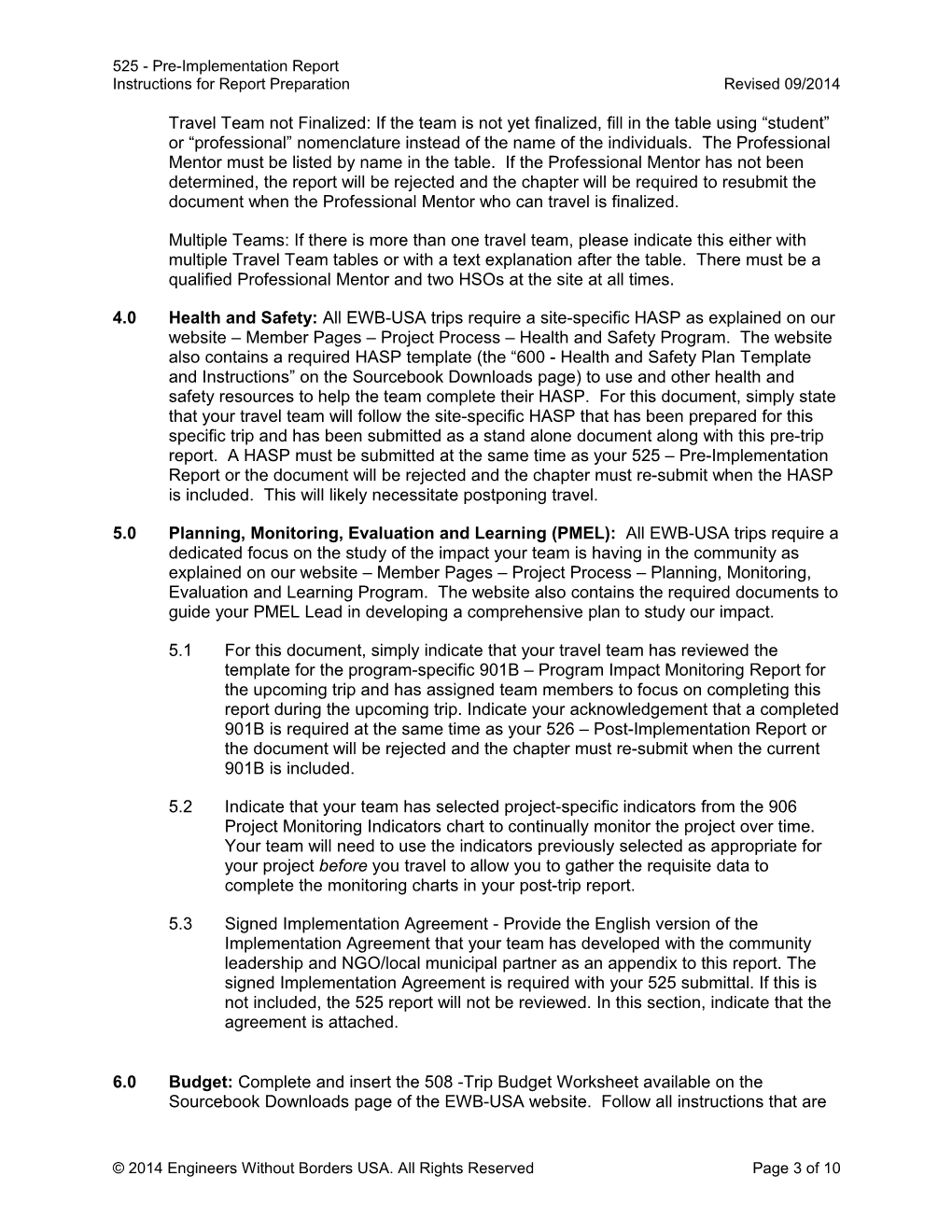 Document 525 - Pre-Implementation Report