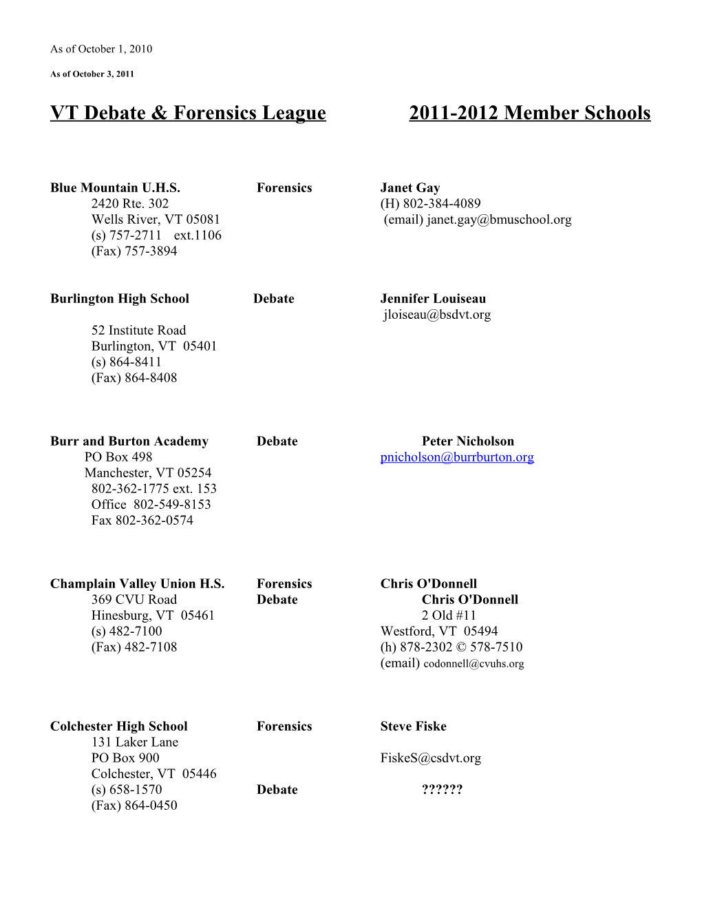 Vermont Debate and Forensics League