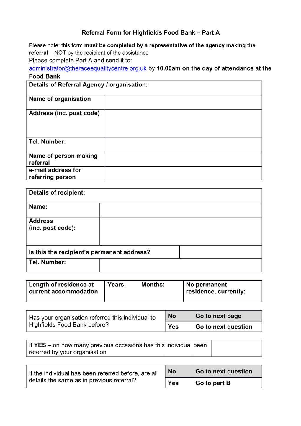 Referral Form for Highfields Food Bank Part A