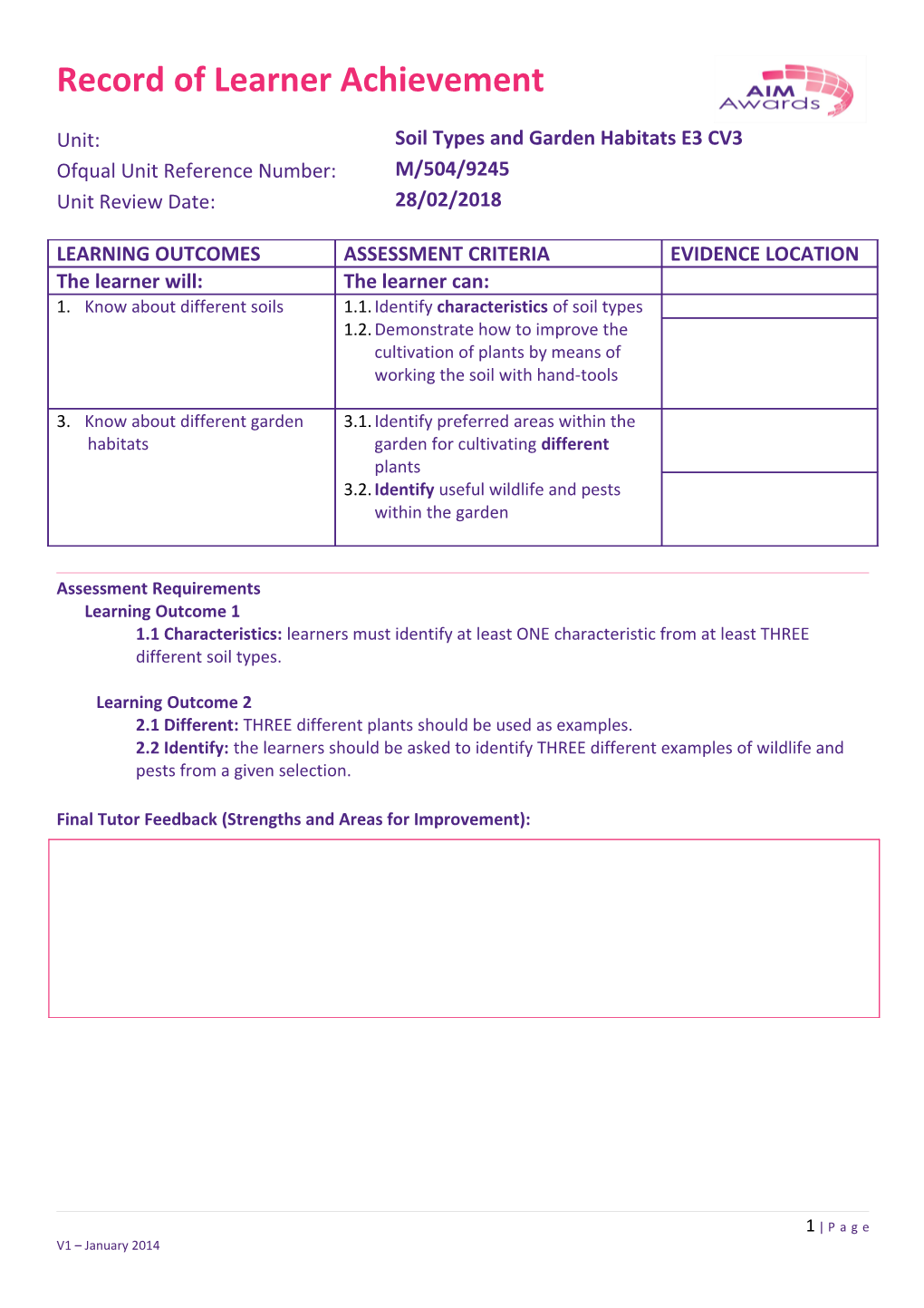 Record of Learner Achievement s1