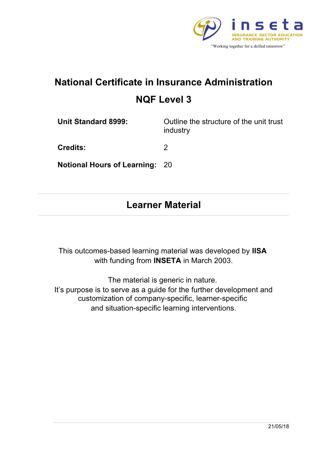 National Certificate in Insurance Administration