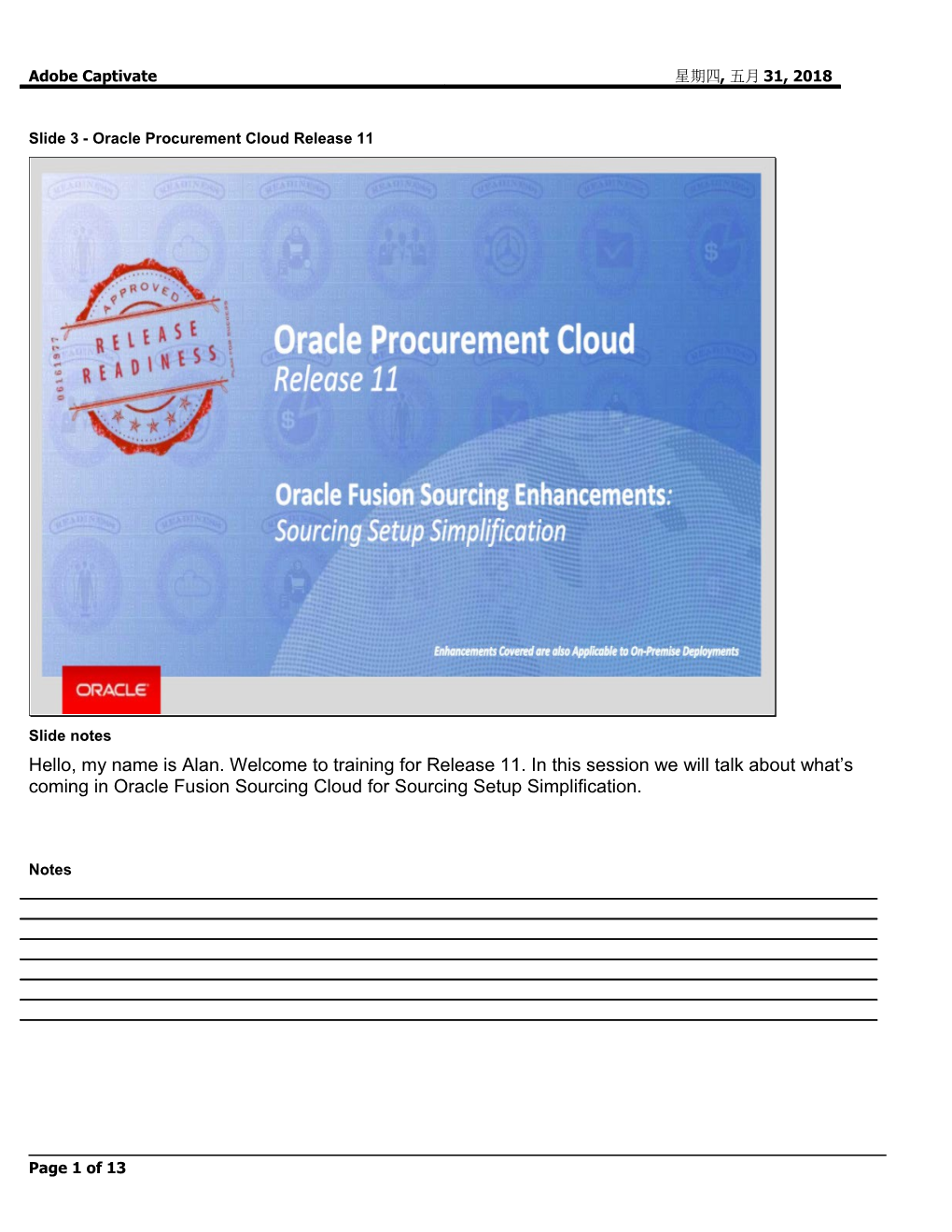 Slide 3 - Oracle Procurement Cloud Release 11