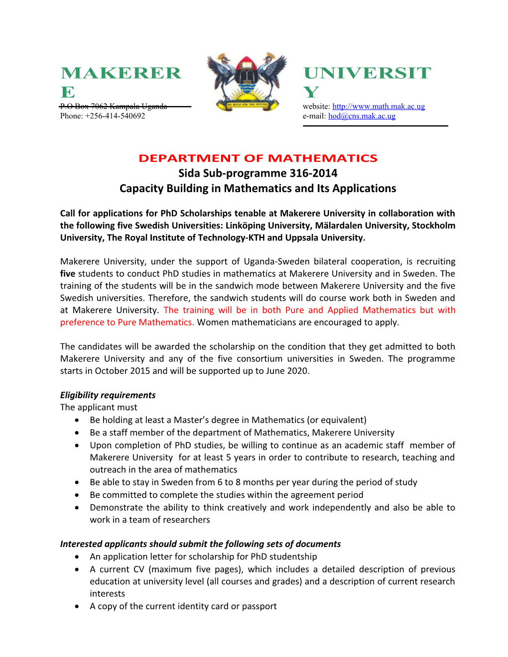 Capacity Building in Mathematics and Its Applications
