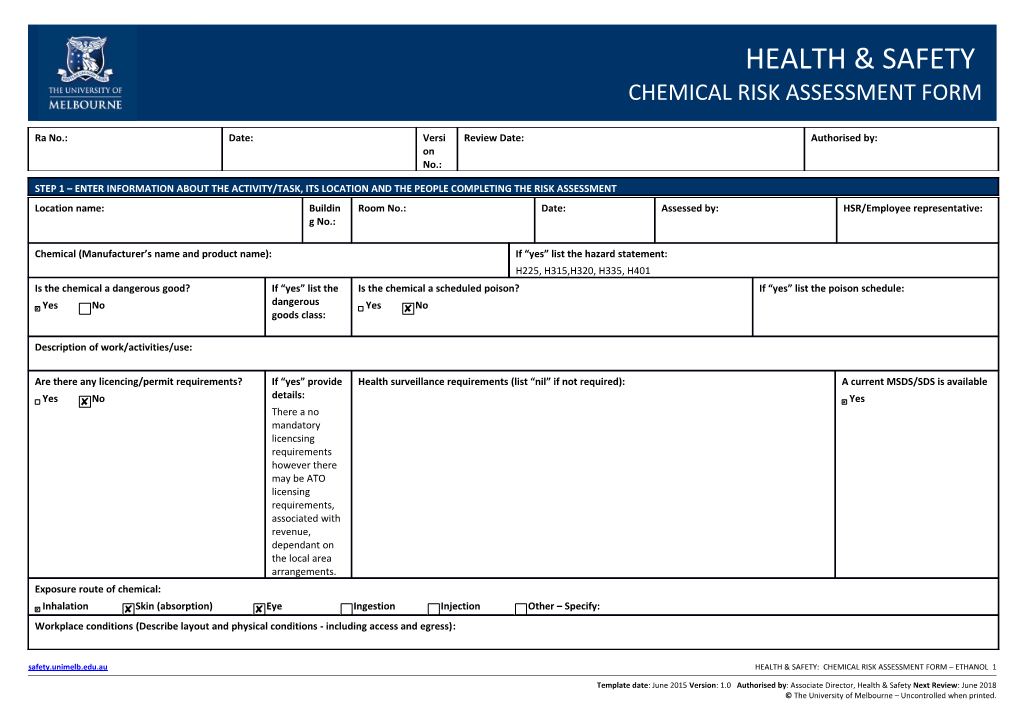 Ethanol Risk Assessment Form