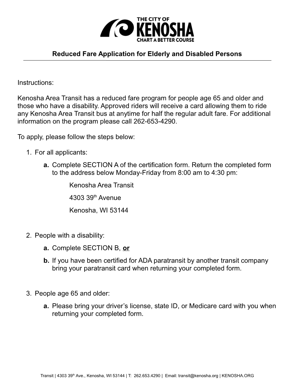 Reduced Fare Application for Elderly and Disabled Persons