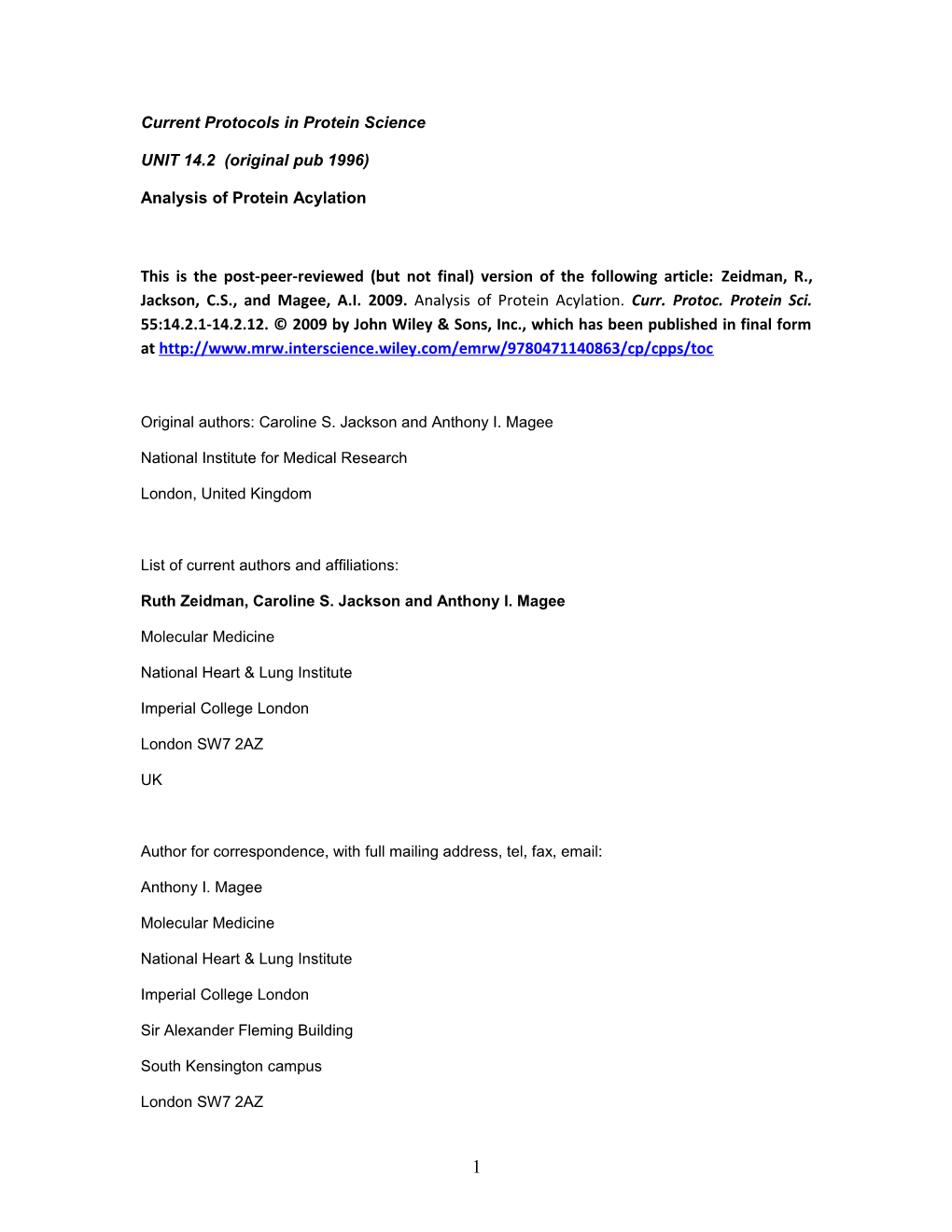 Current Protocols in Protein Science