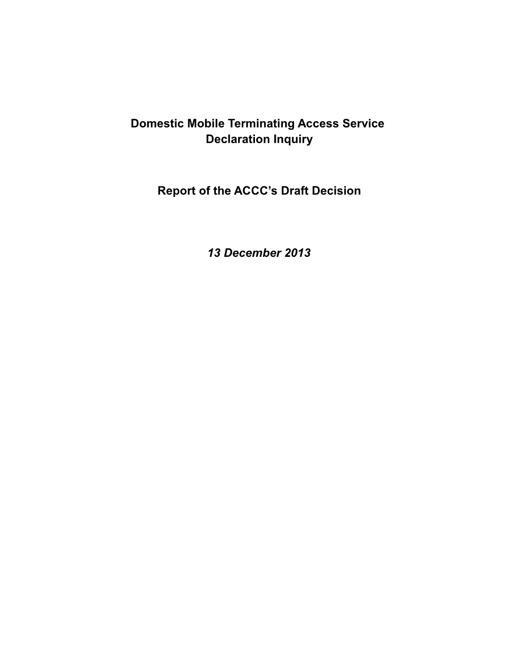 Report of the ACCC S Draft Decision