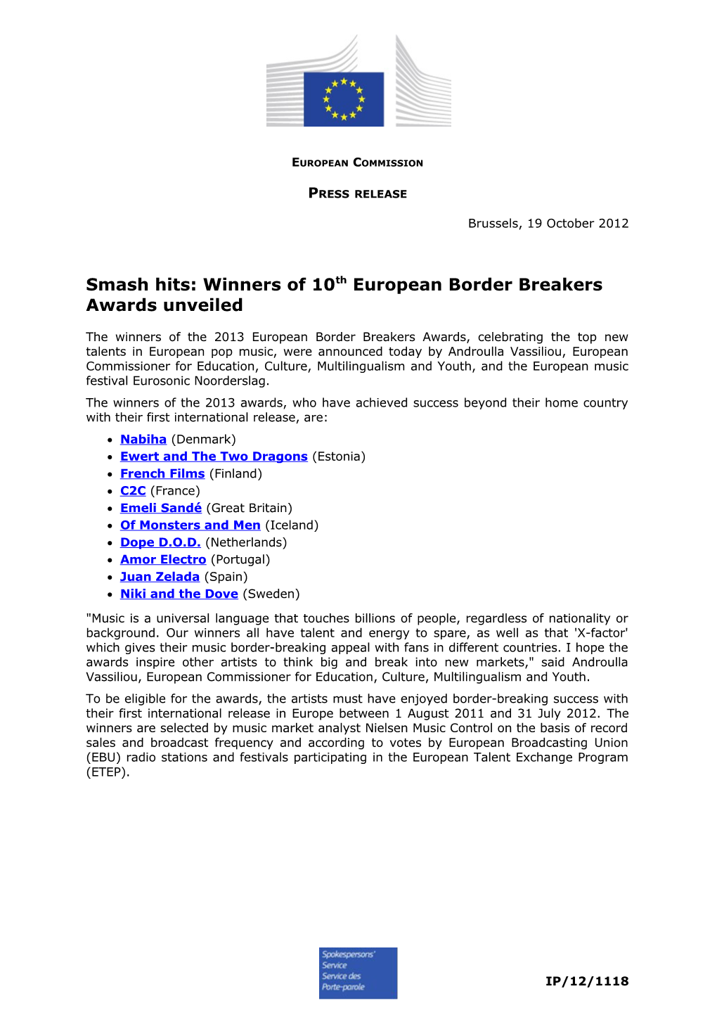 Smash Hits: Winners of 10Th European Border Breakers Awards Unveiled