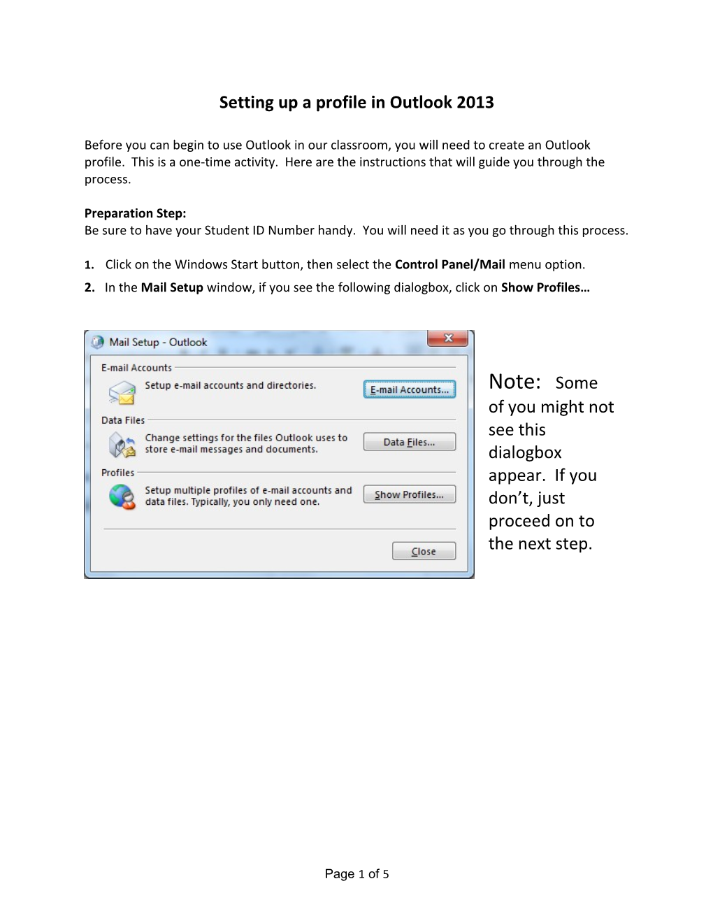 Setting up a Profile in Outlook 2013