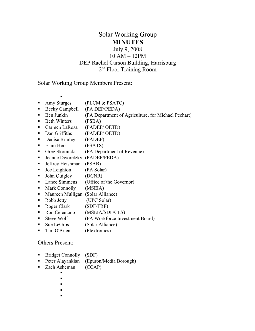 Solar Working Group