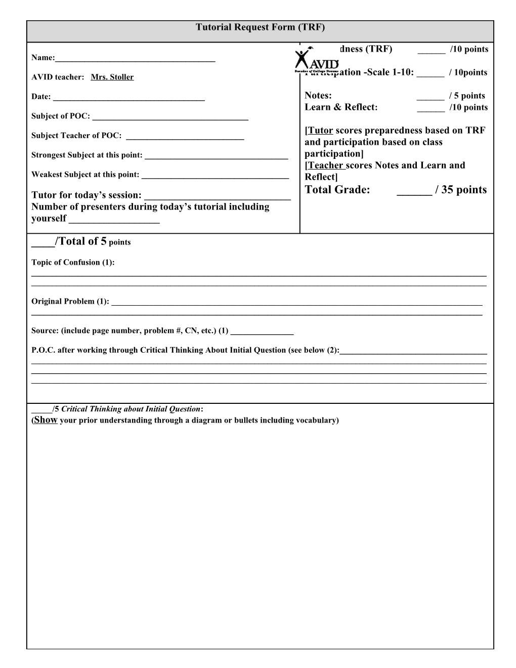 Tutorial Request Form (TRF)