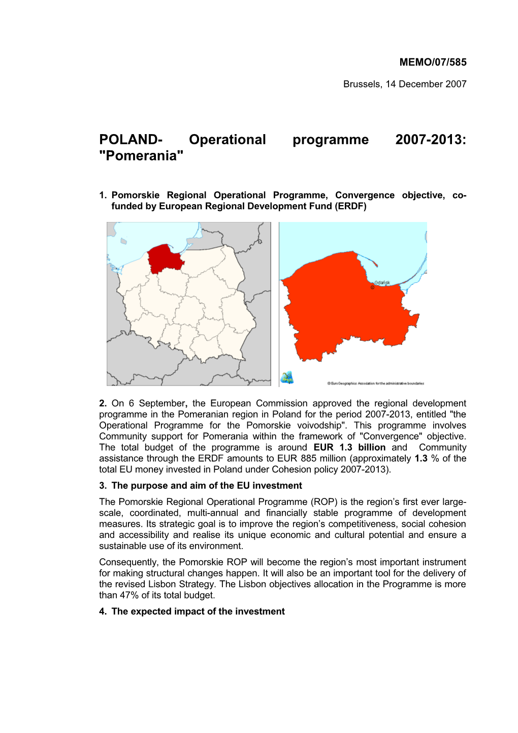 POLAND- Operational Programme 2007-2013: Pomerania
