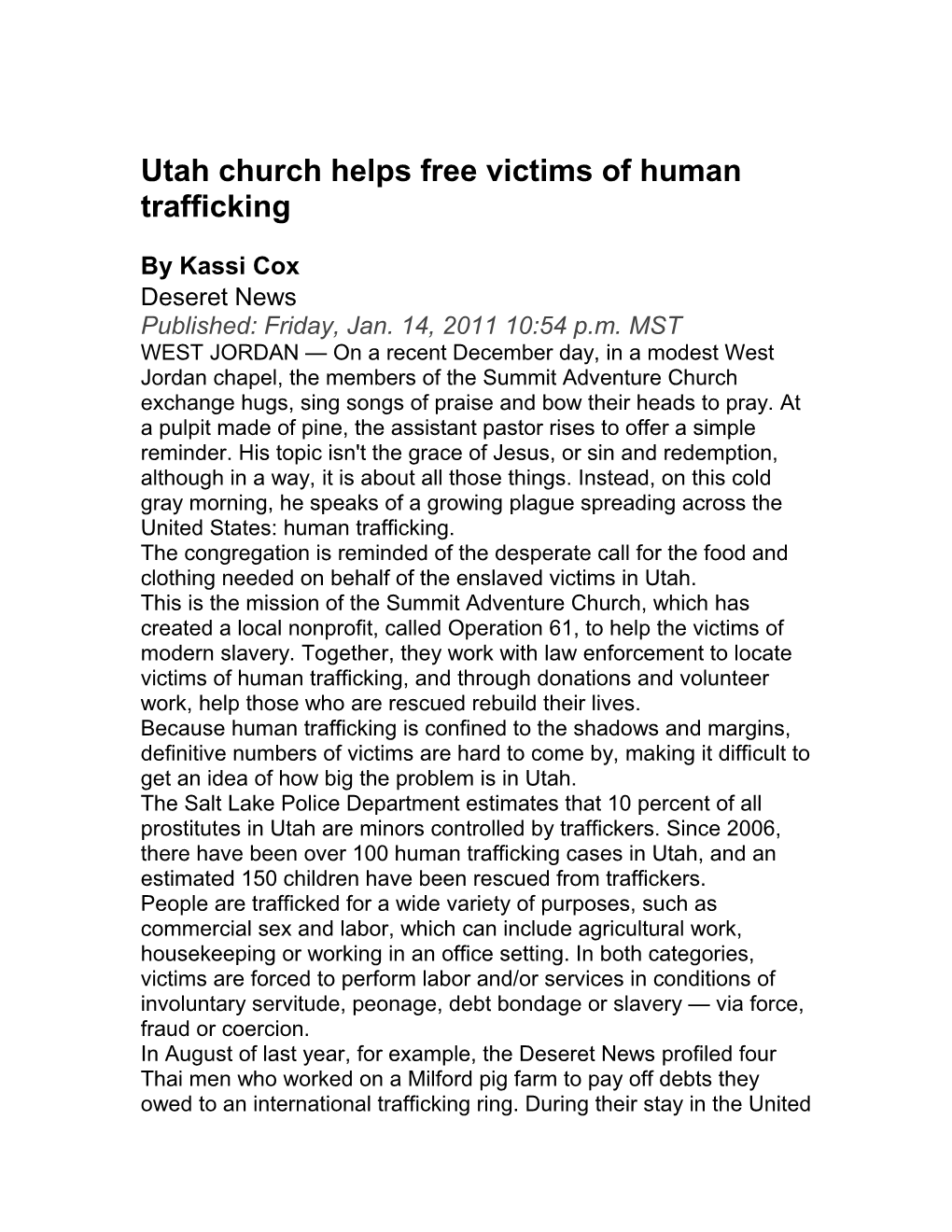 Utah Church Helps Free Victims of Human Trafficking