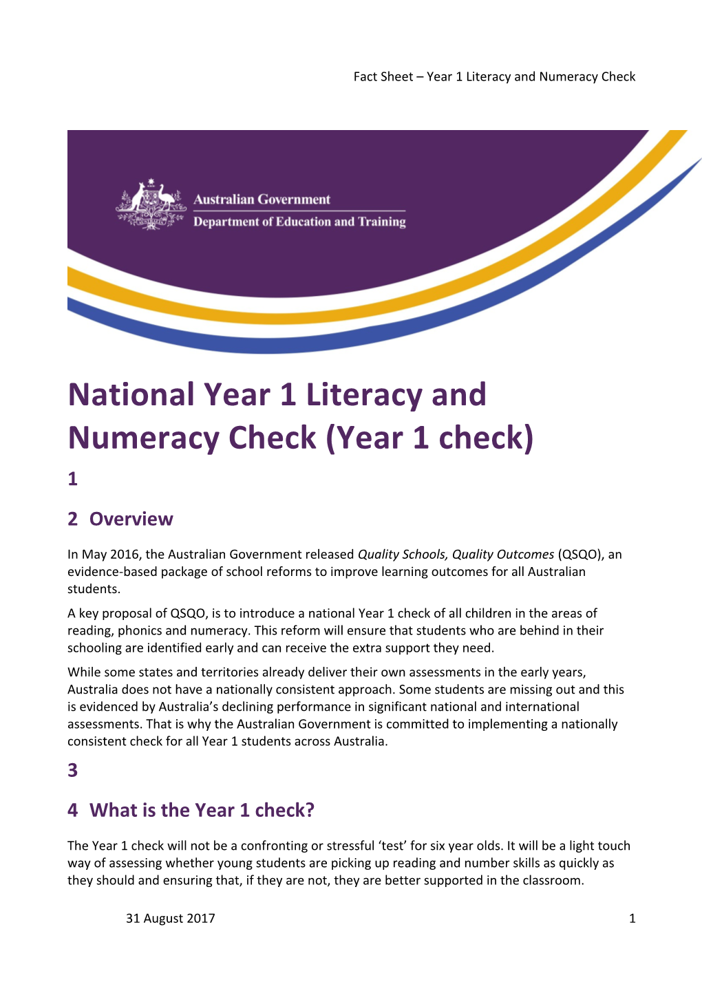 National Year 1 Literacy and Numeracy Check (Year 1 Check)