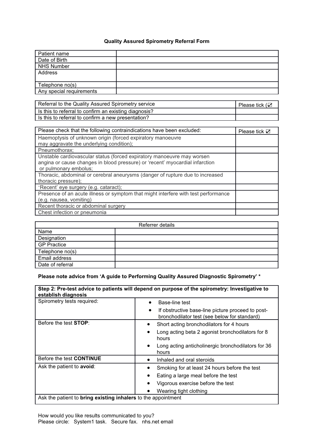 Quality Assured Spirometry Referral Form