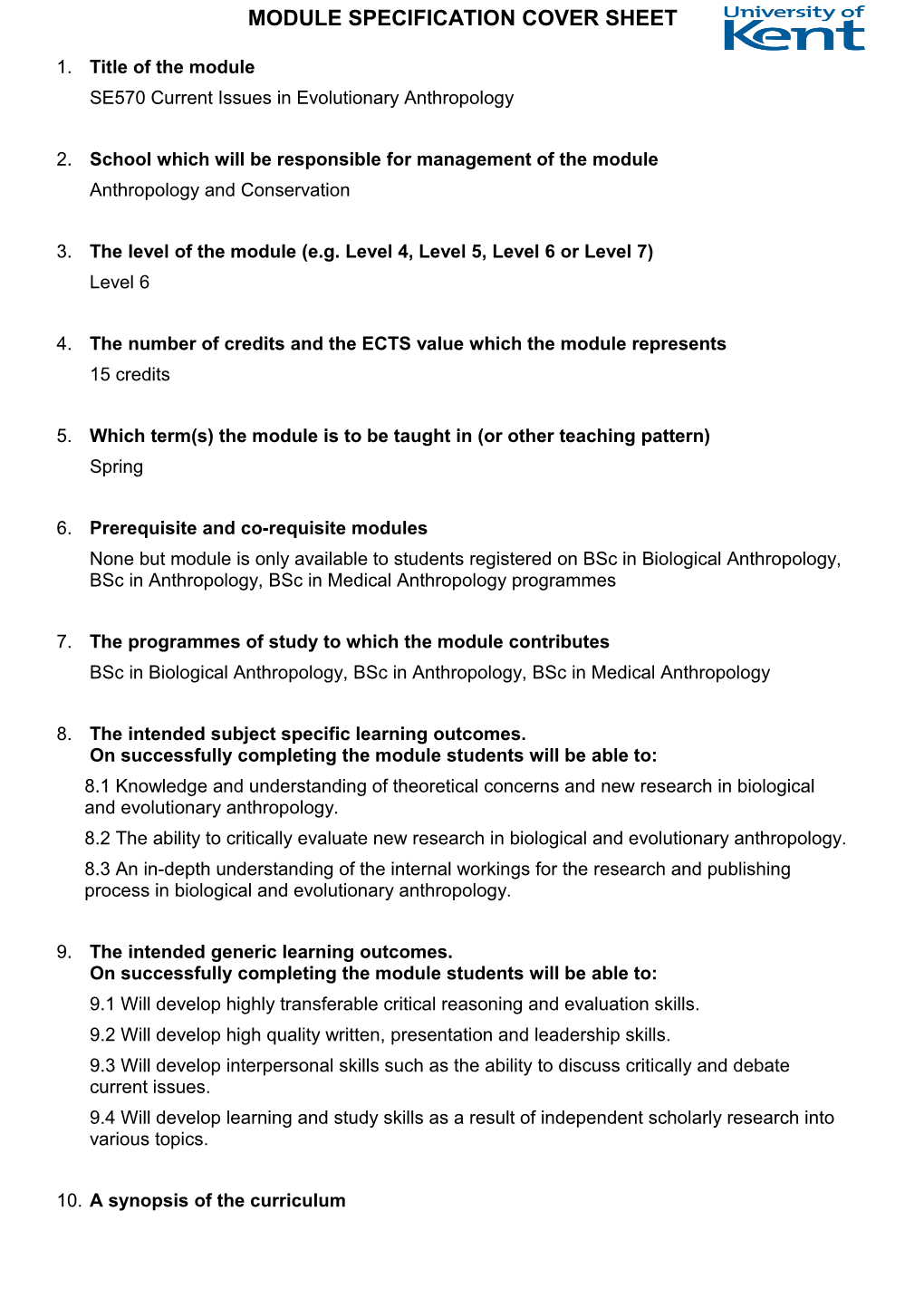 SE570 Current Issues in Evolutionary Anthropology