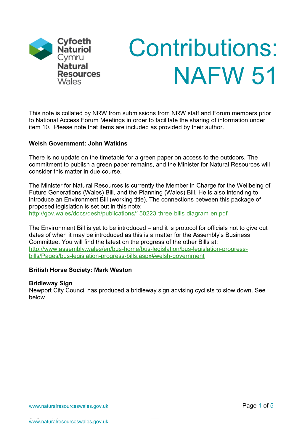 This Note Is Collated by NRW from Submissions from NRW Staff and Forum Members Prior To s1