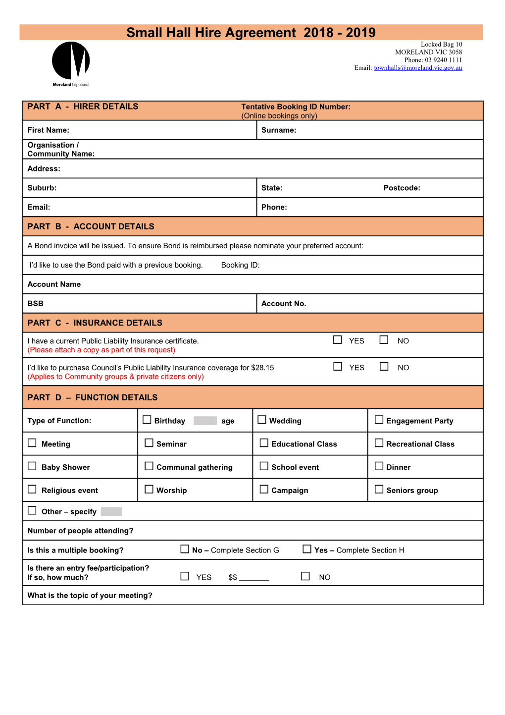 Brunswick Town Hall Hire Agreement - Moreland (M0348377;1)