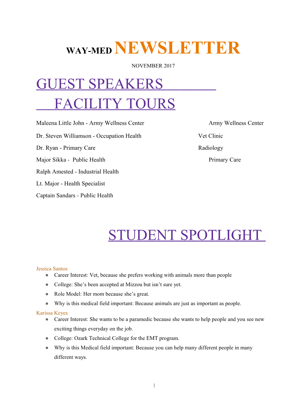 Guest Speakers Facility Tours