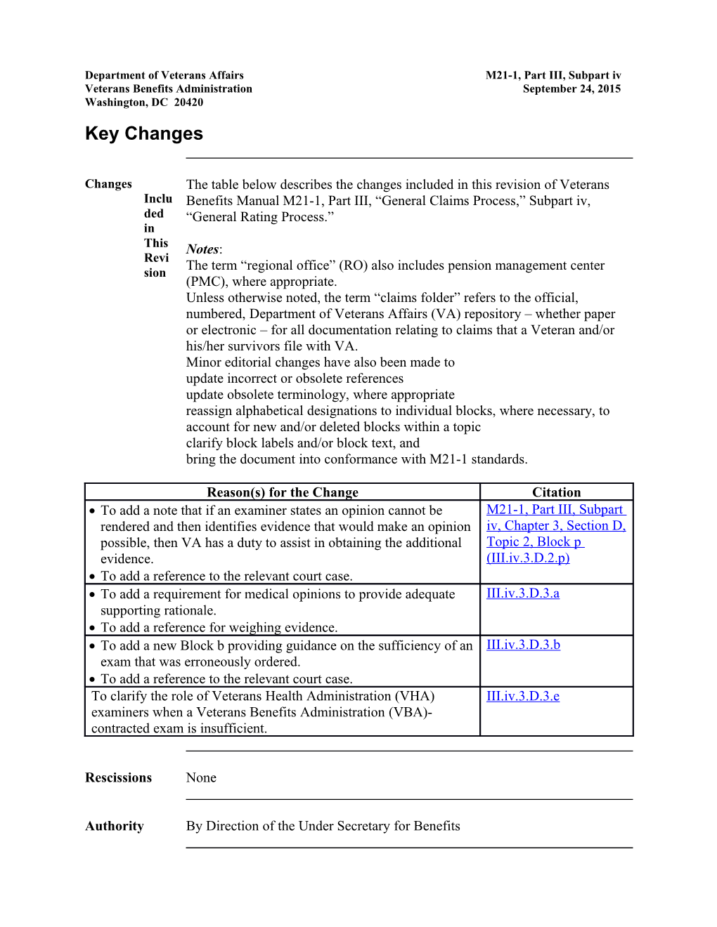 Department of Veterans Affairs M21-1, Part III, Subpart Iv s1