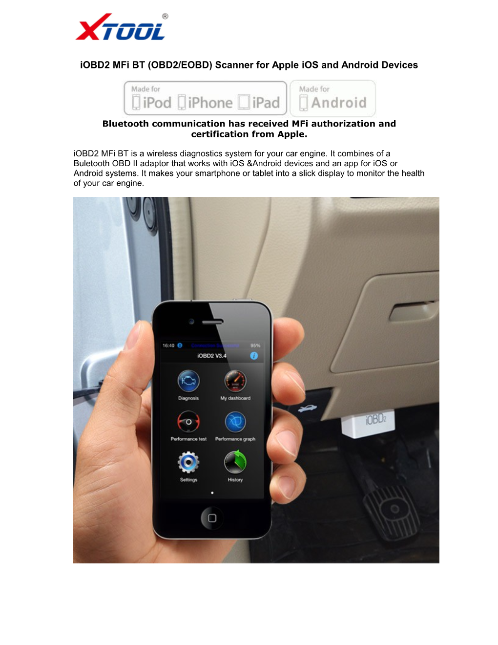 Iobd2 Mfi BT (OBD2/EOBD) Scanner for Apple Ios and Android Devices