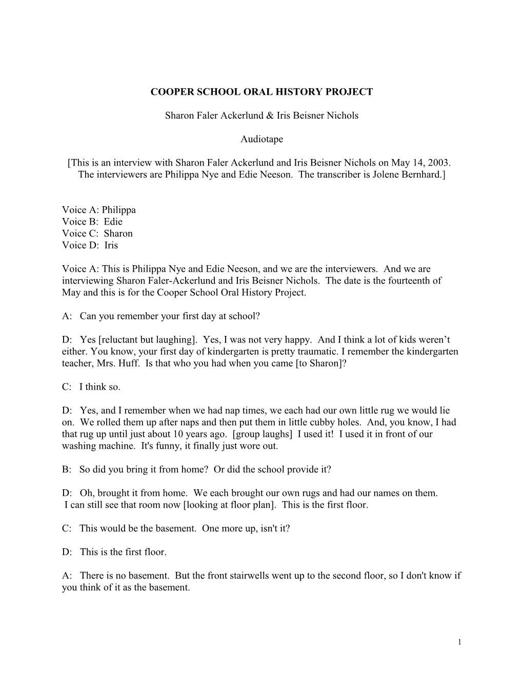 Cooper School Oral History Project