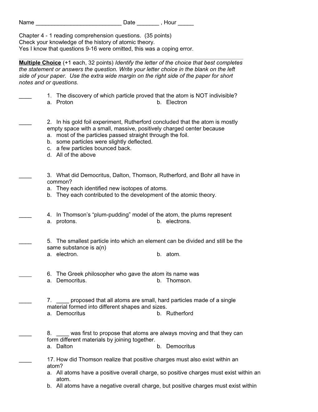 Chapter 4 Section 1 Questions (For Overhead)