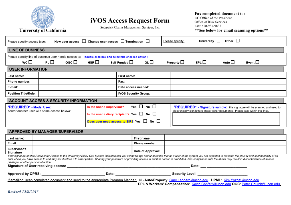 Ivos Access Request Form