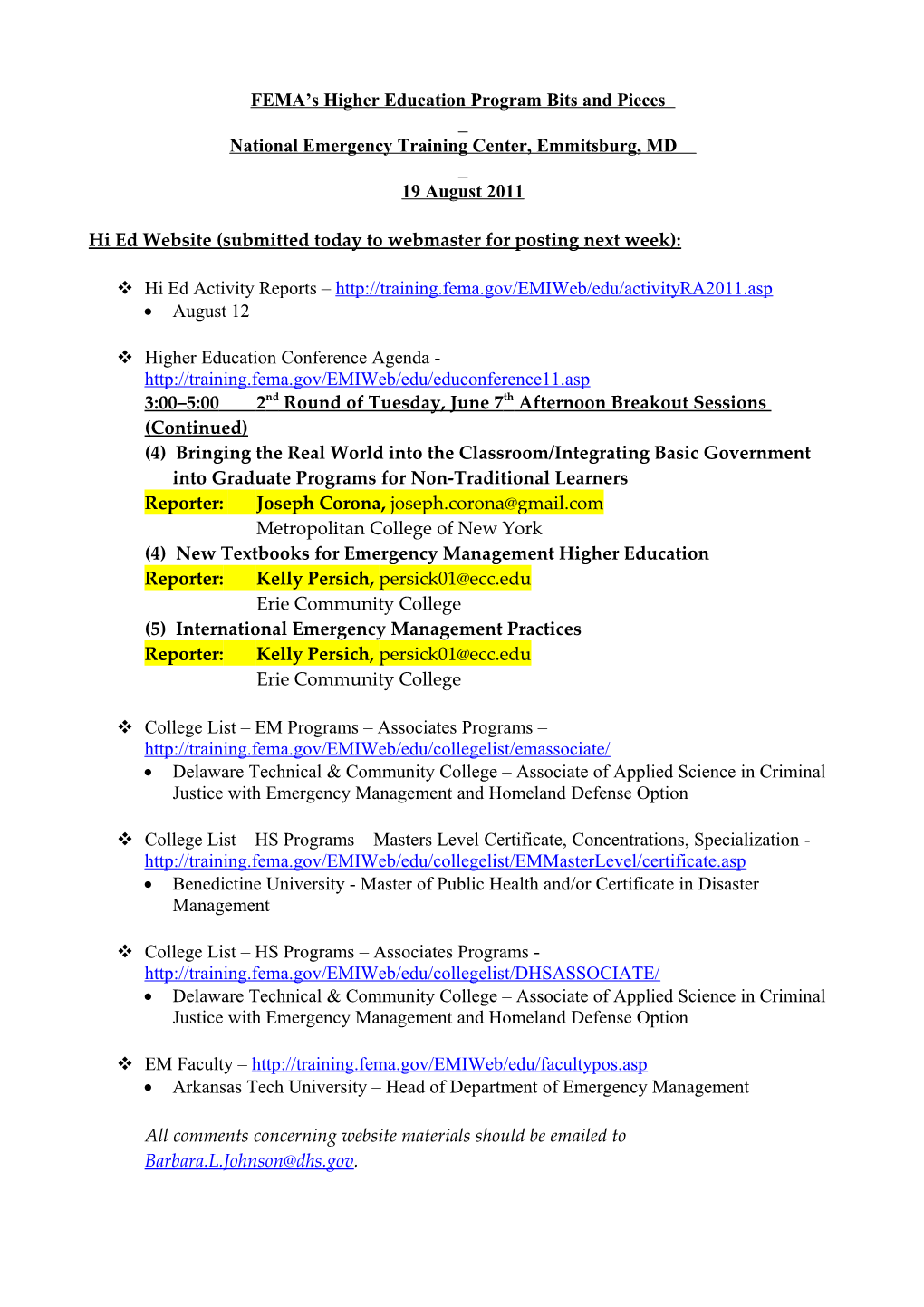 FEMA S Higher Education Program Bits and Pieces s13