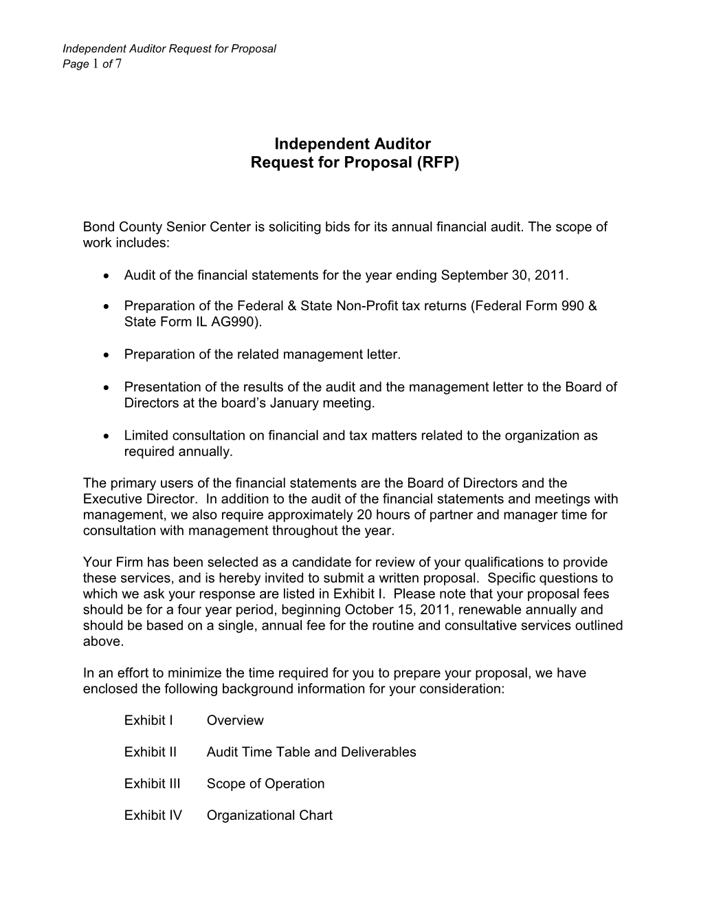 Independent Auditor Request for Proposal