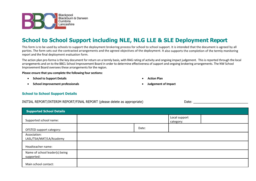 School to Schoolsupport Including NLE,NLG LLESLE Deploymentreport