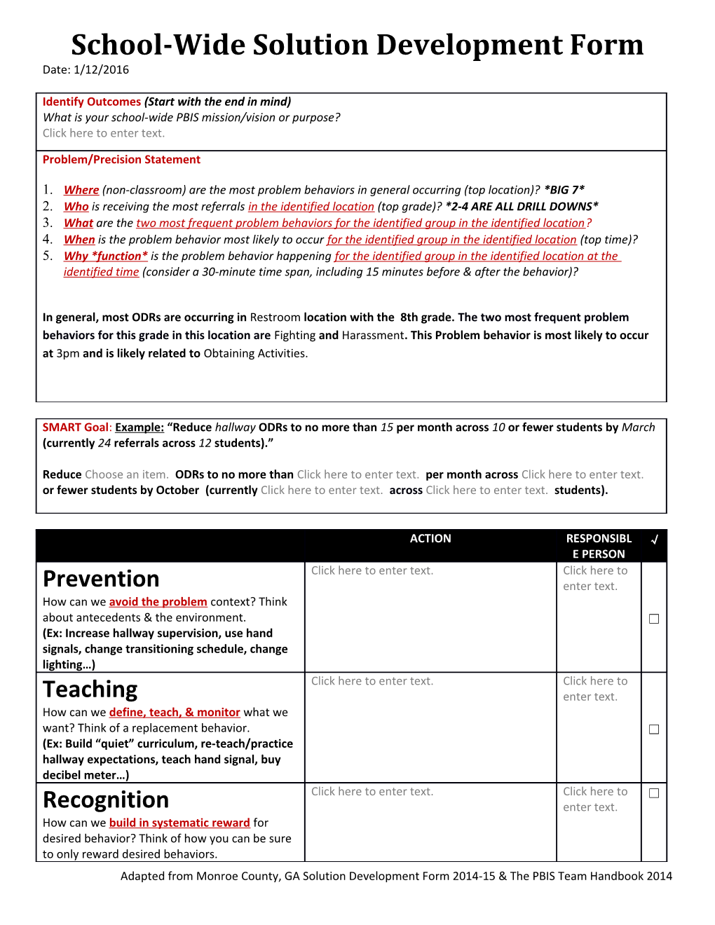 School-Wide Solution Development Form