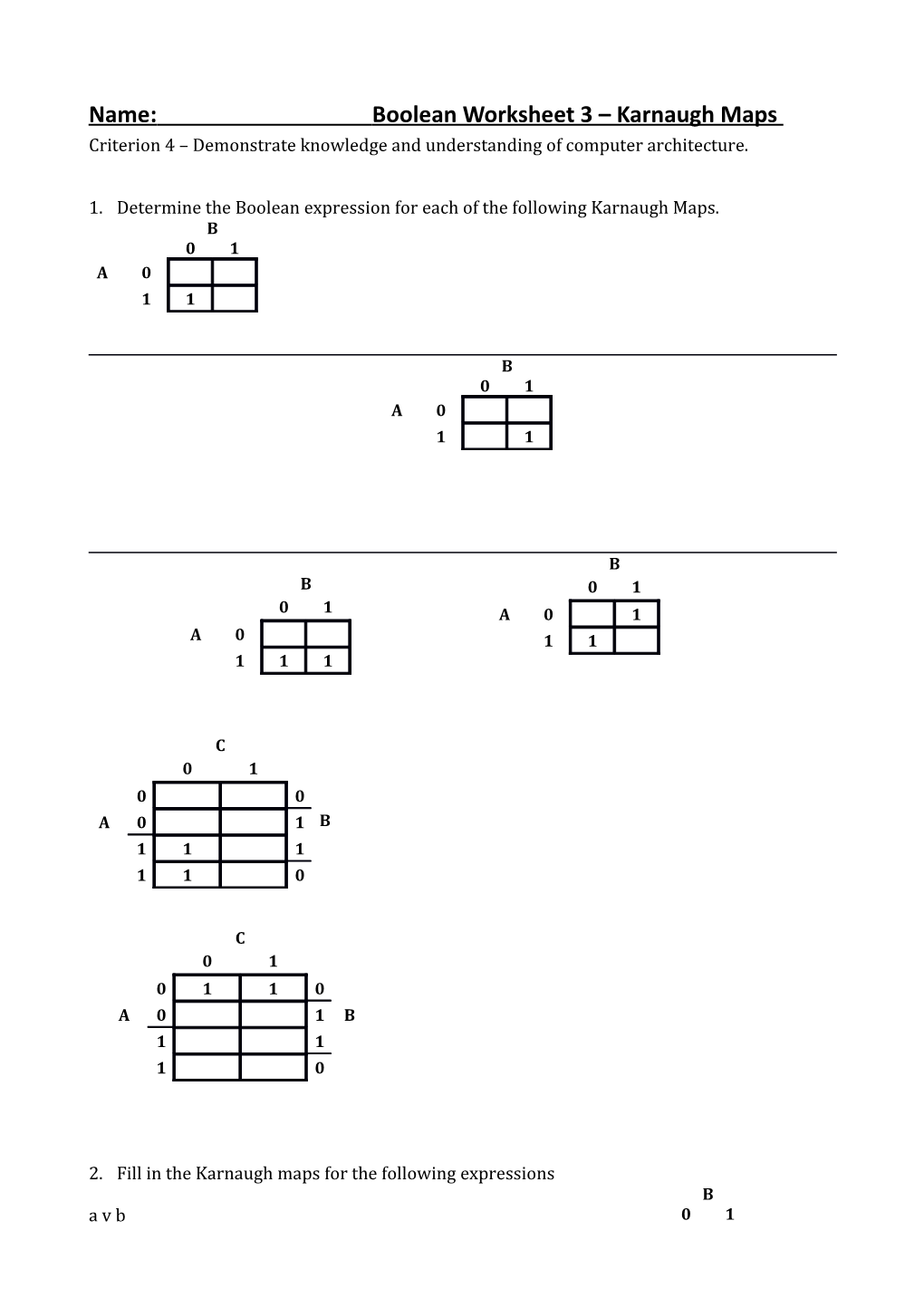 Name:Boolean Worksheet 3 Karnaugh Maps