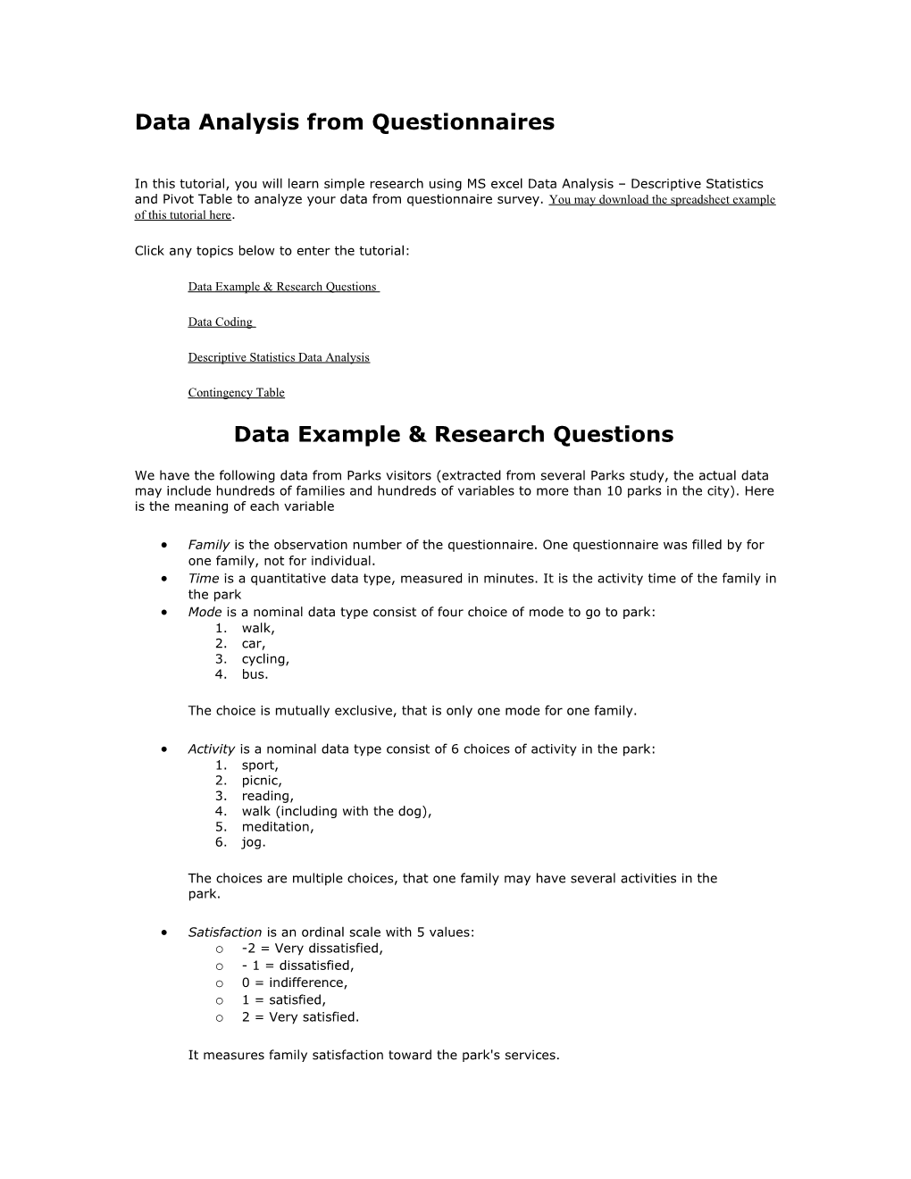 Data Analysis From Questionnaires