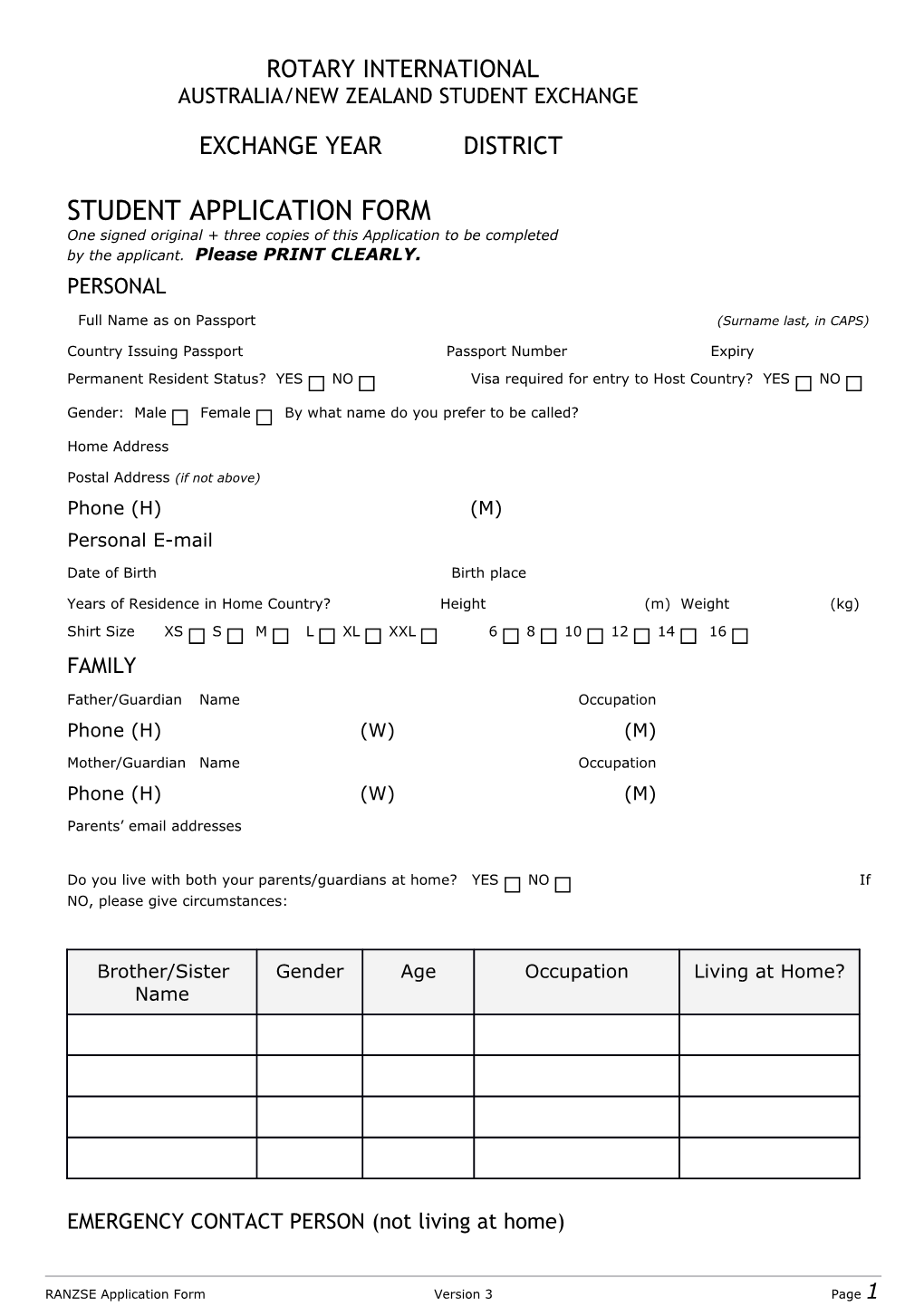 RANZSE Application Form 2005