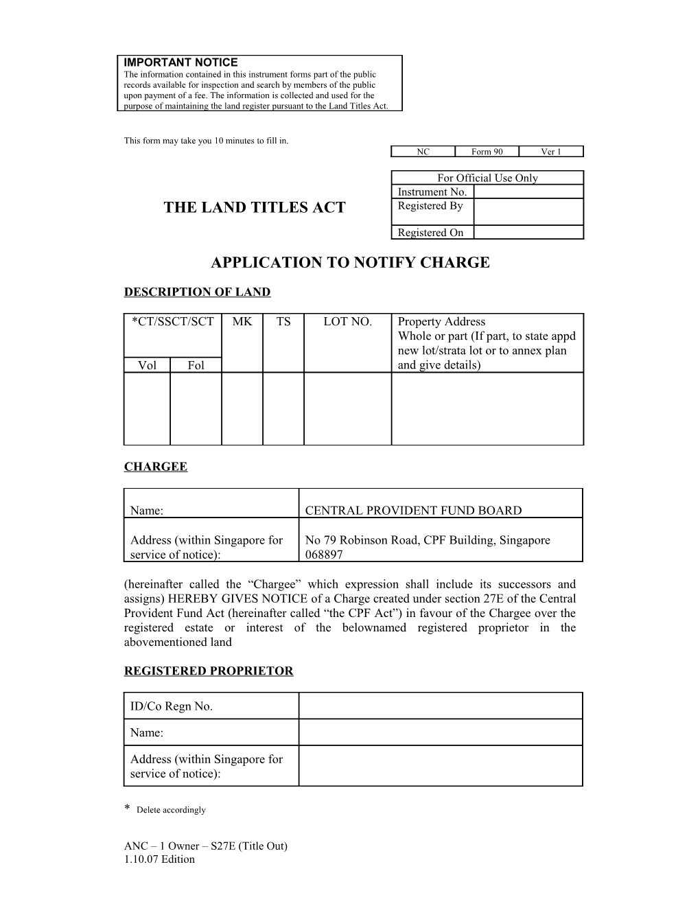Form 90 (Title Out)