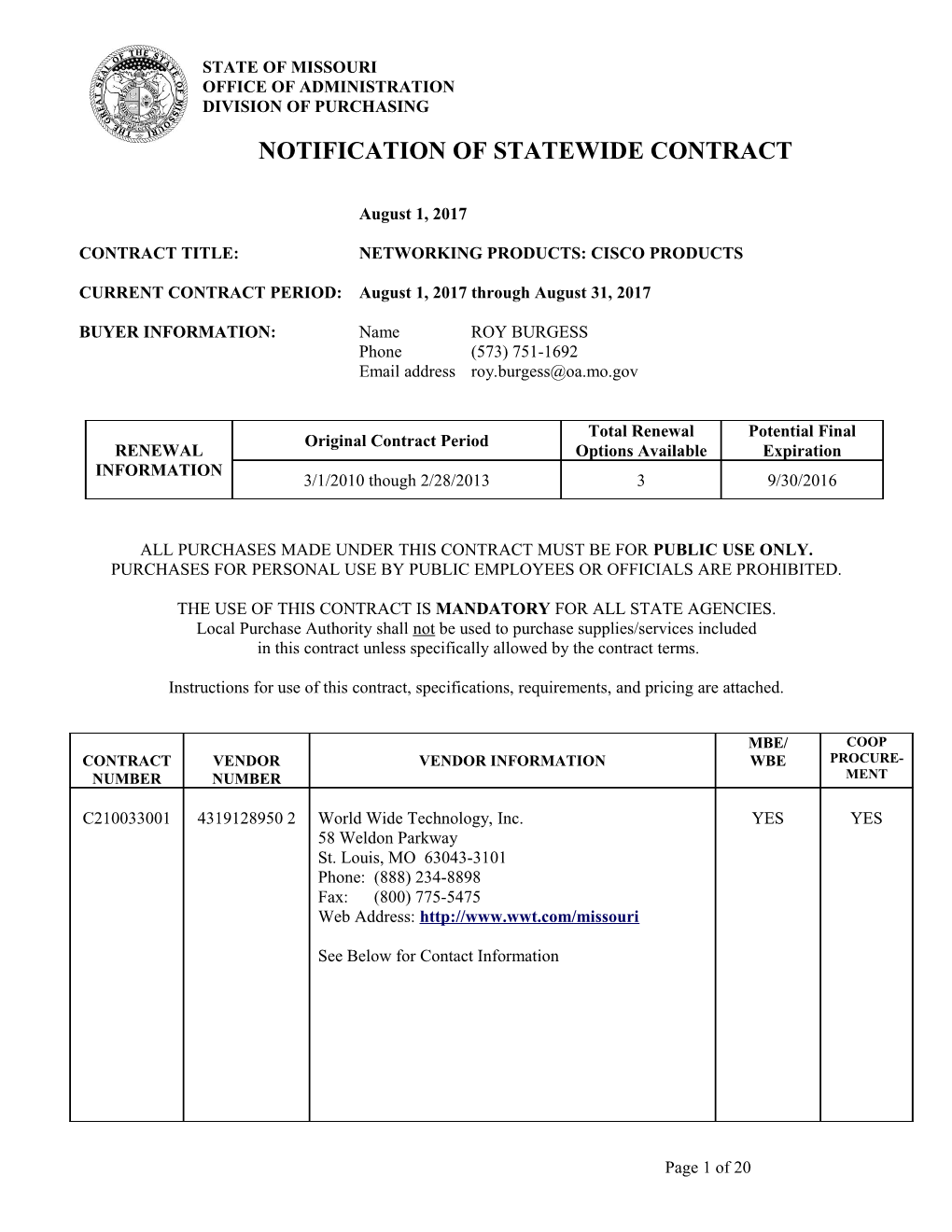 Networking Products Statewide Notice