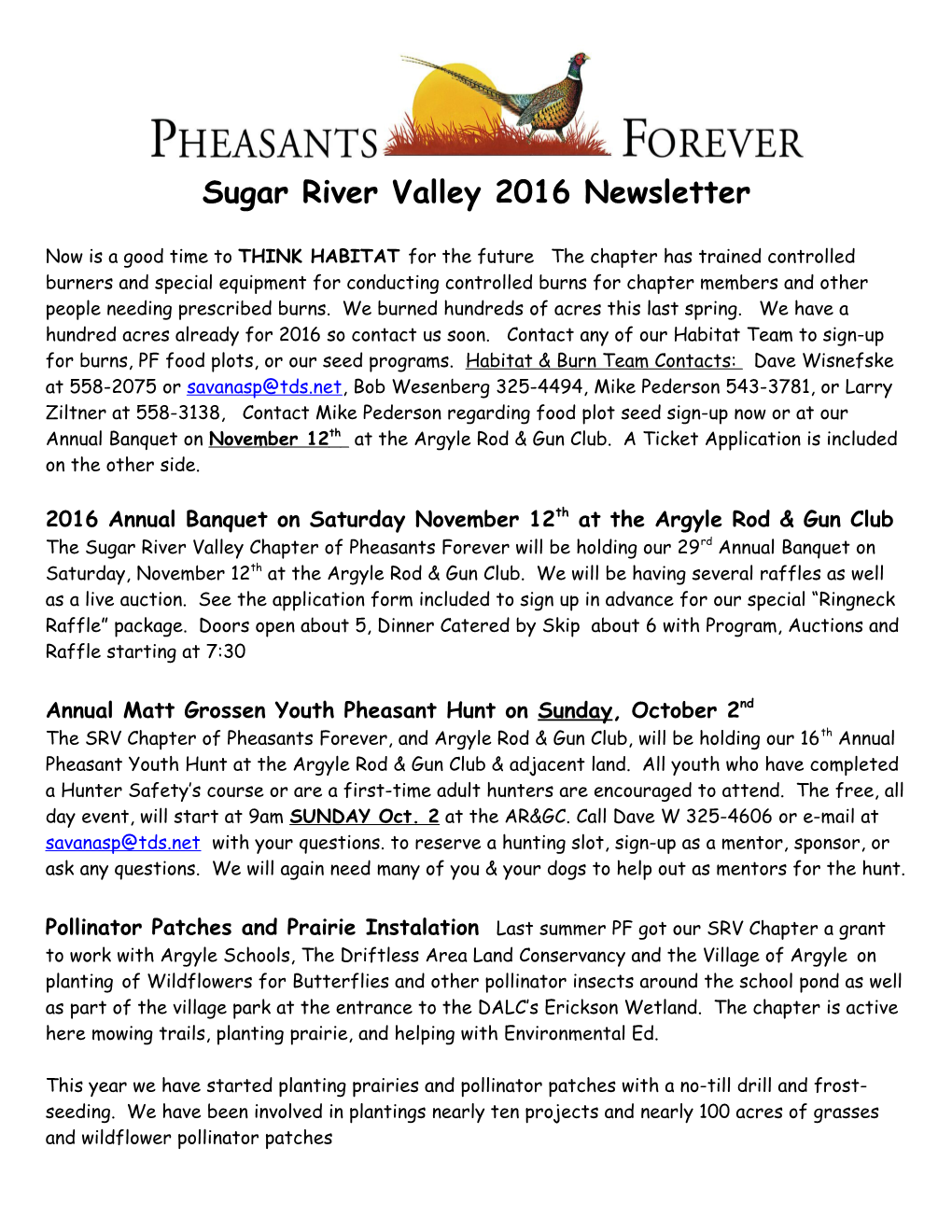 Sugar River Valley 2016 Newsletter