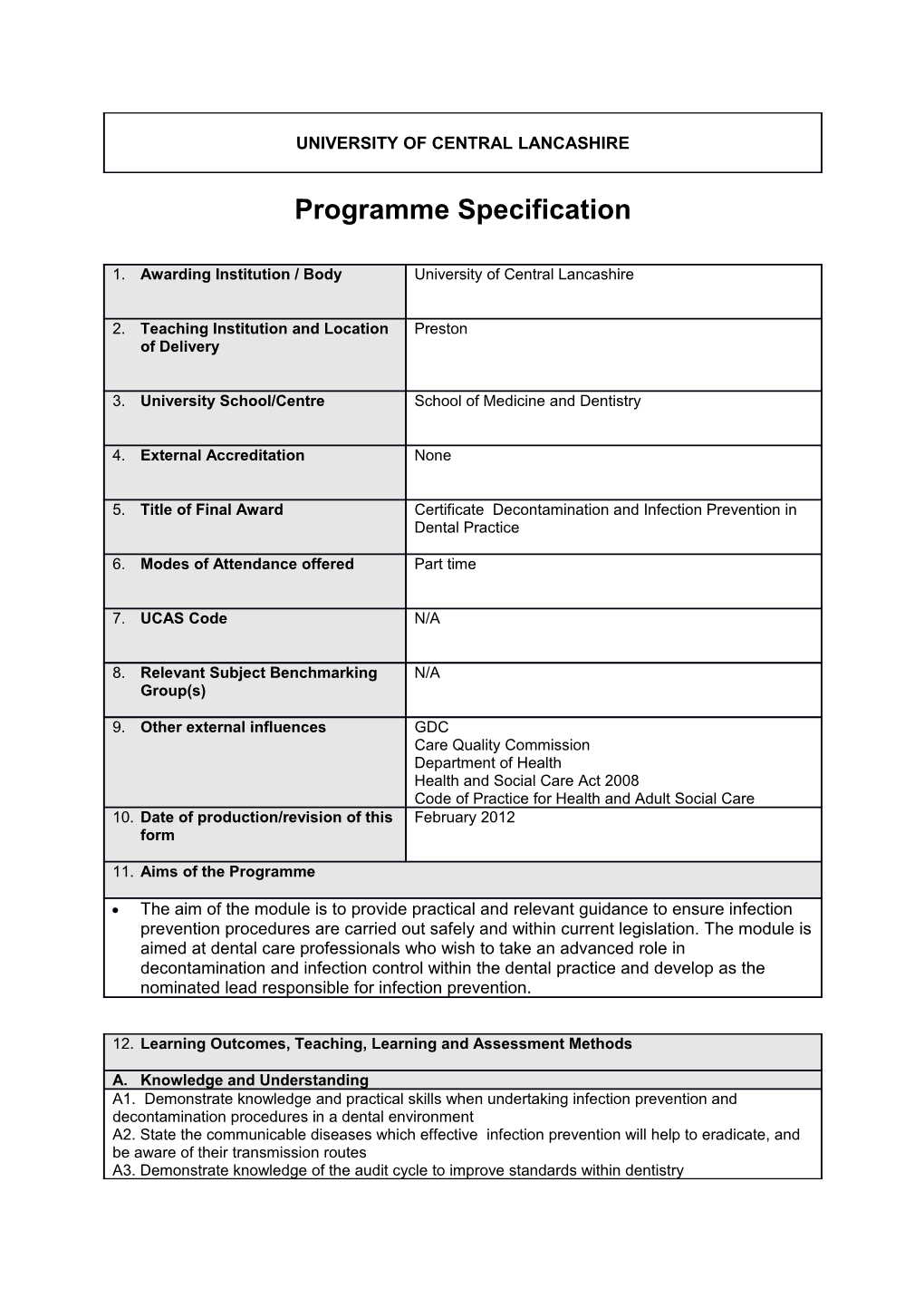 Cert Decontamination and Infection Prevention in Dental Practice (Sept 2012)