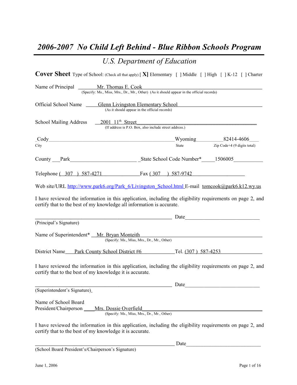 Application: 2006-2007, No Child Left Behind - Blue Ribbon Schools Program (MS Word) s18