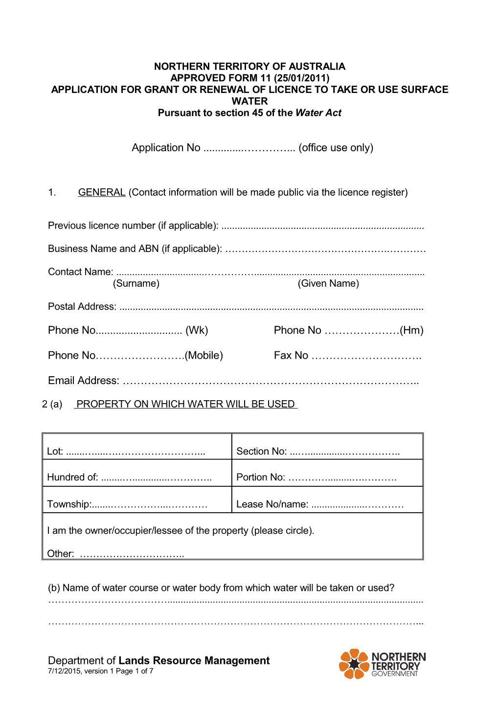 Form 11 - Application for Grant Or Renewal-SWEL