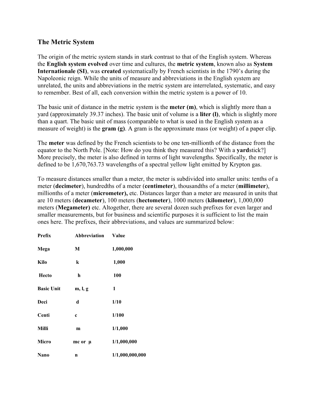 The Metric System