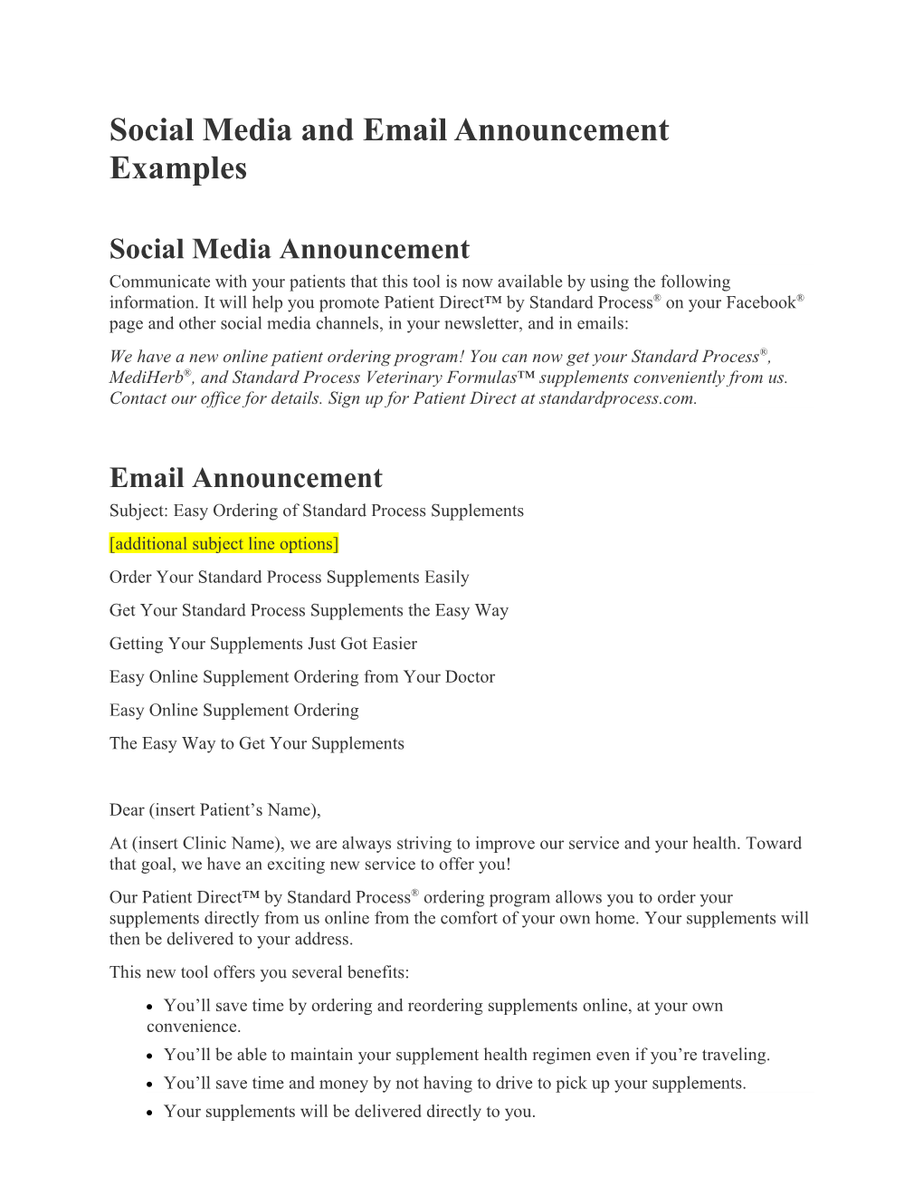 Social Media and Email Announcement Examples