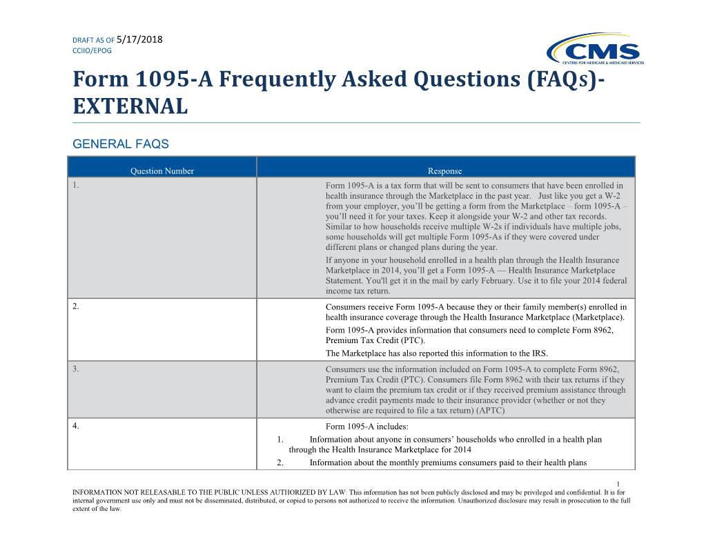 Form 1095-A Frequently Asked Questions (Faqs)- EXTERNAL