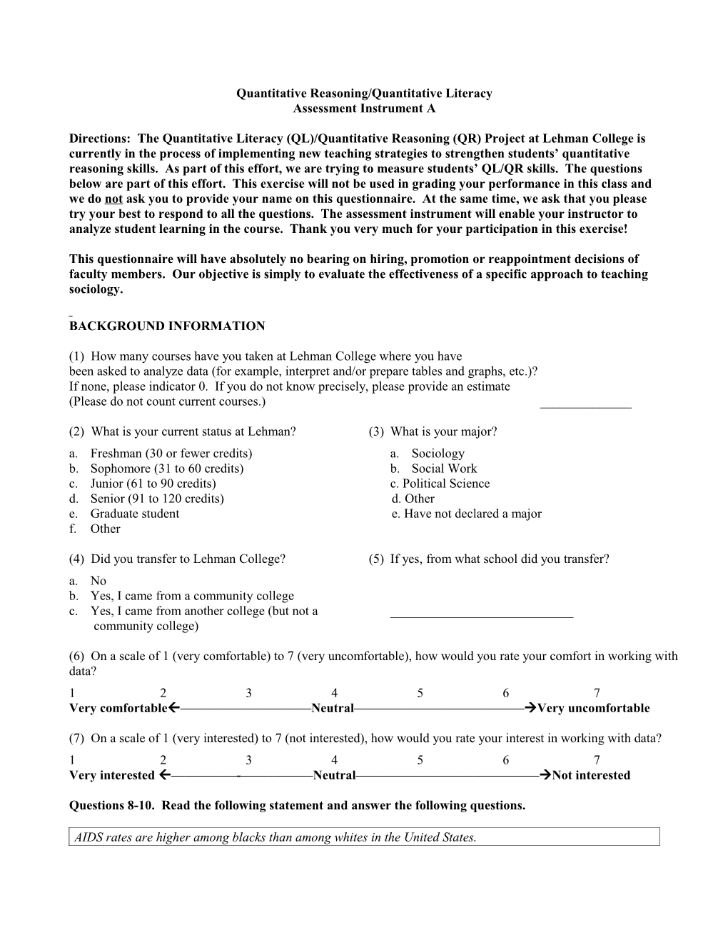 Quantitative Reasoning/Quantitative Literacy